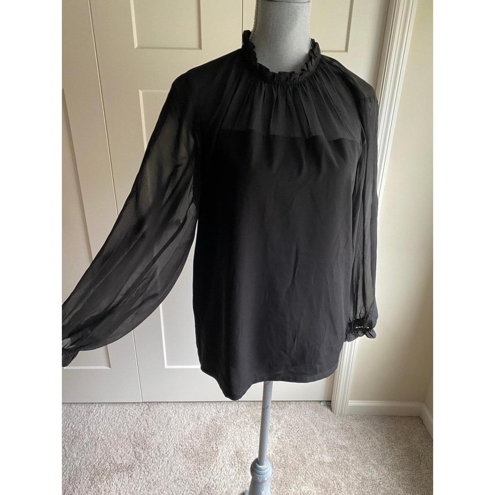 J McLaughlin Blouse Top Clelia Semi-Sheer Lined Black Quiet Luxury Large s47